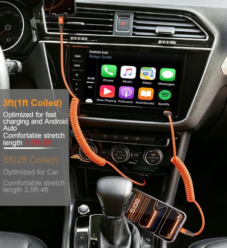 USB to USB C Cable Fast Charging 60W 2Pack 3FT Coiled USB A to USB C Cable (3FT / Orange)