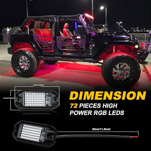 4Pods Pure Red LED Rock Lights 72 pcs LEDs high Power Rock Lights Neon Underglow Light for Car Trucks ATV UTV SUV Boat Underbody Glow Trail Rig Lights IP68 Waterproof (Pure red rock lights - 4 pack)