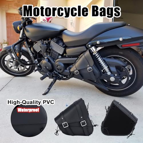 Motorcycle Saddle Bags Leather Motorcycle Solo Swing Arm Bag For Softails Sportsters Choppers Waterproof Side Bags (Right Side / Black)