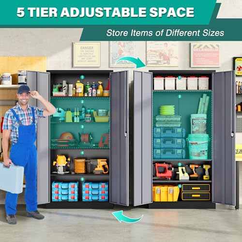 Wide & Deep Metal Storage Cabinet with Lock & Adjustable Shelves (72"H x 36"W x 18"D / Black Gray)
