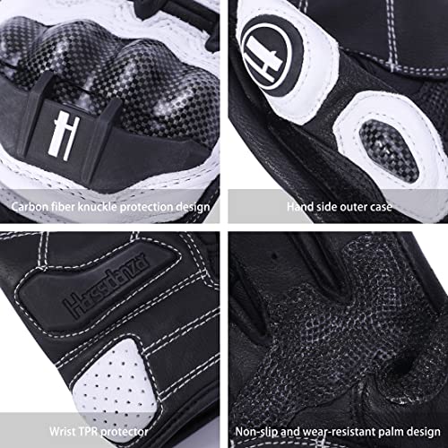 Mens Leather Motorbike Gloves KM046 White (Large / White/Black)