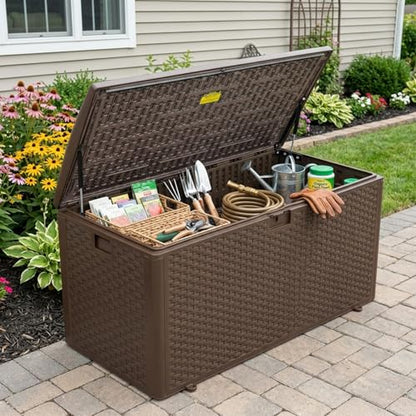 Premium Pro Edition 180 Gallon Lockable Resin Deck Box (Brown / 180 GAL)