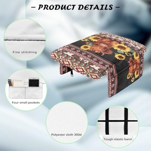 Aztec Highland Cow Sunflower Center Console Cover Non (Aztec Highland Cow Sunflower Claret)