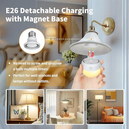E26 2500mAh Rechargeable Light Bulbs with Remote for Lamp Sconces (2500mAH-2PK)