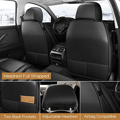 Leather Car Seat Covers Front Pair (B-BLACK / FRONT SET)