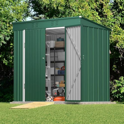 6x4 FT Outdoor Shed (Green / 6' x 4' FT/Sloped-roof)