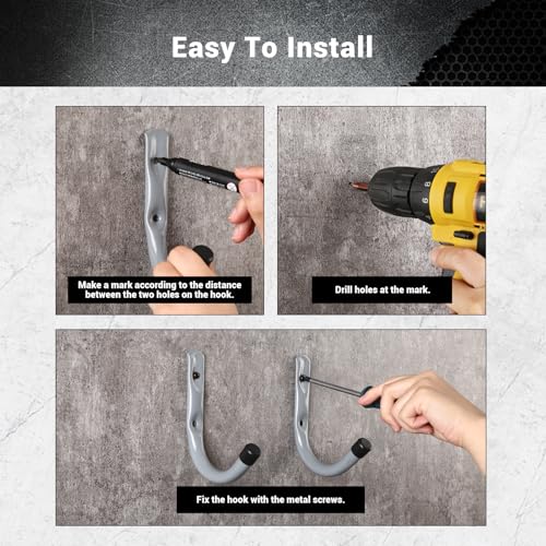 Garage Hooks 4 Inch Heavy Duty Steel J Hooks for Wall (12 Pack / Gray)
