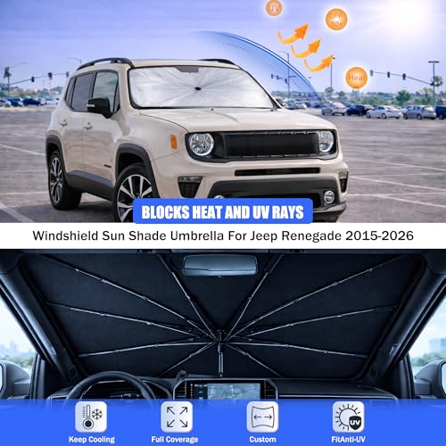 Car Windshield Sun Shade Umbrella for Jeep Renegade 2015 (For Jeep Renegade 2015-2026)