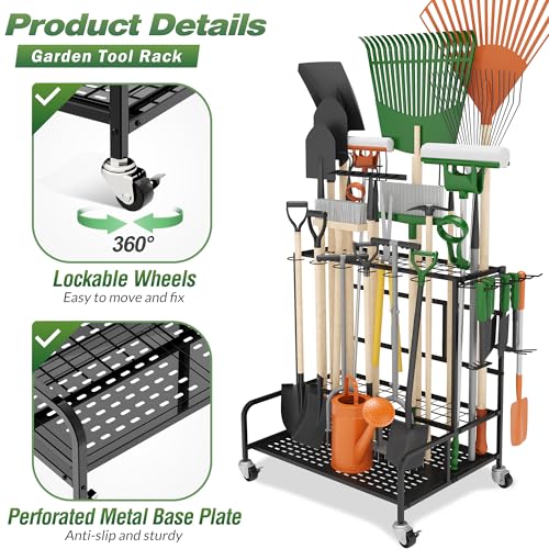 Garden Tool Organizer Rack with Wheels Up to 39 Tools (Rack With Accessories)