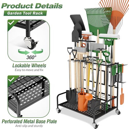 Garden Tool Organizer Rack with Wheels Up to 39 Tools (Rack With Accessories)