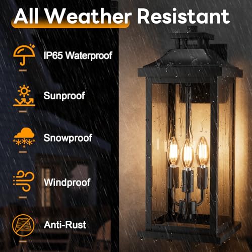 20" Large Black Exterior Lighting Fixture 3 (Black / 1-Pack/No Sensor)