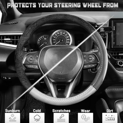 Car Steering Wheel Cover 14.5" (Standard size[14 1/2''-15''] / Black and Sliver)