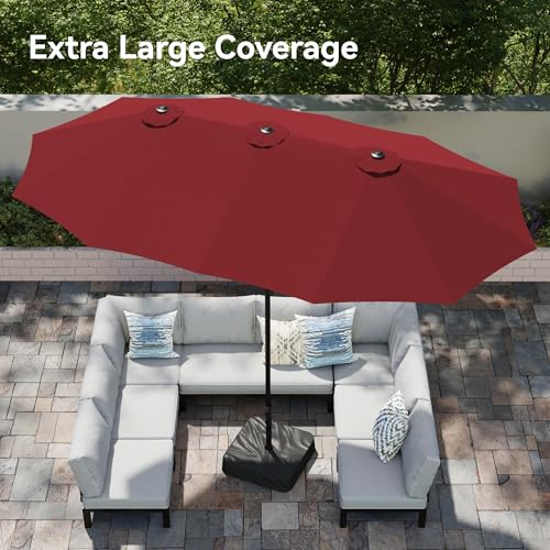 15ft Large Outdoor Patio Umbrella with Base Included (Dark Red)