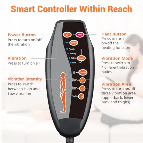 10 Vibrating Massage Nodes Back Massager Chair Pad for Pain Relief (Black-10vibration Motor)