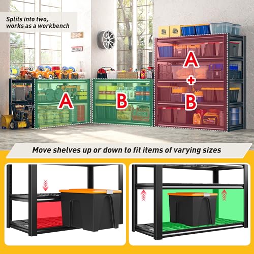 2 Pack Garage Shelving 3200 LBS Load Space Saving Storage Shelves (Black)