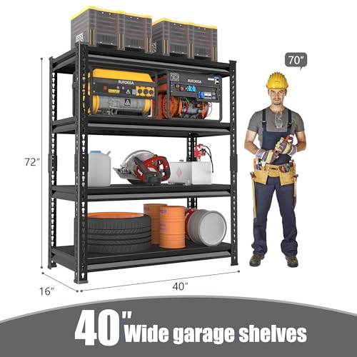 40" W Garage Shelving Heavy Duty (40"W×16"D×72"H / Black)
