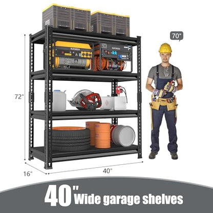 40" W Garage Shelving Heavy Duty (40"W×16"D×72"H / Black)