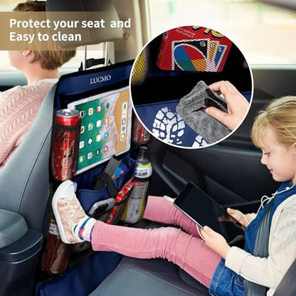 Car Backseat Organizer with Touch Screen Tablet Holder (Dark Blue-1 / 2 Pack)