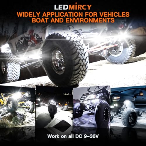 Rock Lights LEDMIRCY R4 Pure White Rock Lights with Wire Harness for Trucks (White / 12Pods Rocker)