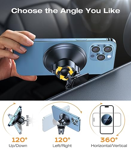 for MagSafe Car Mount [Upgraded Strongest Magnet Power] Magnetic Phone Holder for Car Vent 360 Adjustable Magnetic Car Phone Holder Mount for iPhone 16 Pro Max 15 14 13 12 Plus Mini (Fashion Black)
