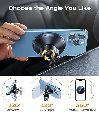 for MagSafe Car Mount [Upgraded Strongest Magnet Power] Magnetic Phone Holder for Car Vent 360 Adjustable Magnetic Car Phone Holder Mount for iPhone 16 Pro Max 15 14 13 12 Plus Mini (Fashion Black)