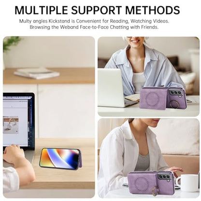 Compatible with Samsung Galaxy S22 Plus S22+ 5G Wallet Case and Screen Protector Crossbody Shoulder Strap Stand Card Holder Magnetic Car Mount Cell Phone Cover for S22+5G S22plus 22+ Women Men Purple (Purple / for S22 Plus)