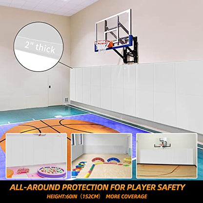 2 Pack Sport Wall Pads 2” Thick Foam Protection Padding Basketball Gym Garage Protectors (60" x 20" x 2" / 2 PACK / WHITE)