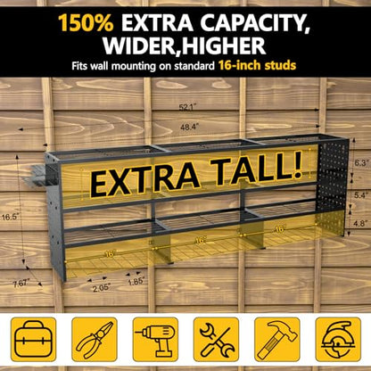 49" W Large Power Tool Organizer Wall Mount (12 Slots-4 Layers)