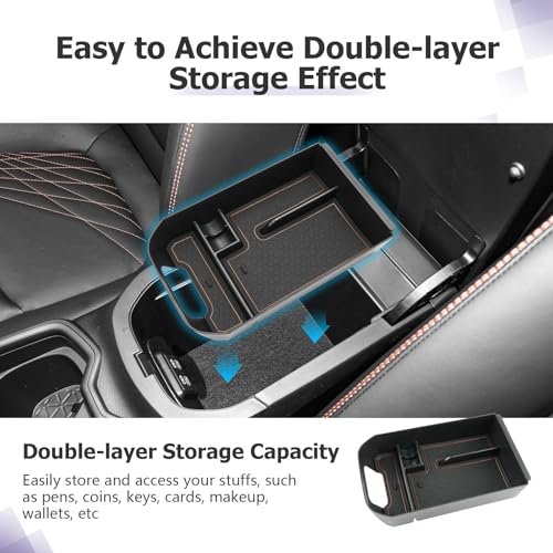 2025 RAV 4 Center Console Organizer Compatible with 2019 2020 2021 2022 2023 2024 2025 Toyota RAV 4 Accessories Armrest Console Secondary Storage Box Insert Tray ABS Material Brown