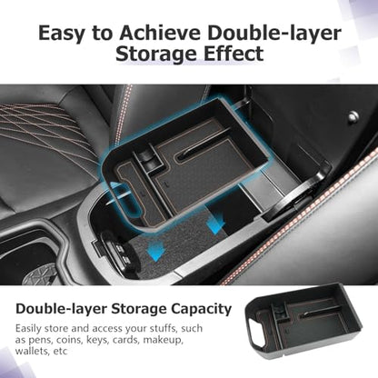 2025 RAV 4 Center Console Organizer Compatible with 2019 2020 2021 2022 2023 2024 2025 Toyota RAV 4 Accessories Armrest Console Secondary Storage Box Insert Tray ABS Material Brown