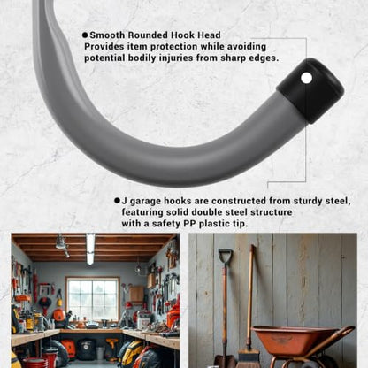 Garage Hooks 4 Inch Heavy Duty Steel J Hooks for Wall (12 Pack / Gray)