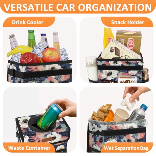 Car Trash Can with Lid Leak Proof Car Accessories for Women (2.2 Gallons / Painting Floral)
