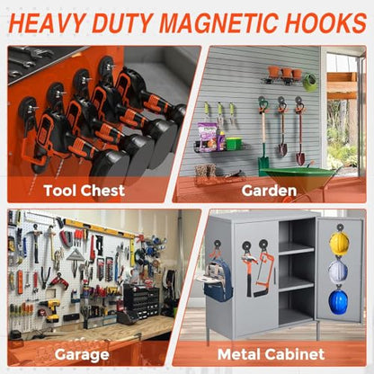 8 Pack Heavy Duty Storage Magnetic Utility Hooks Large Garage Strong Extra Magnet Hooks Hanger with Anti (2.6in Magnet-8 Pack-Orange)
