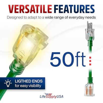 50ft Outdoor Indoor Extension Cord 12 (50 FT / 12AWG / Green)