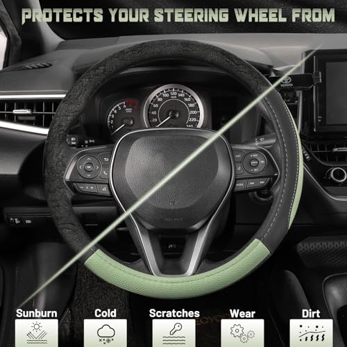 Steering Wheel Cover 14.5 (Standard size[14 1/2''-15''] / Black and Pastel Green)