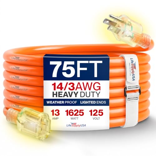 75ft Outdoor Indoor Extension Cord 14 (75 FT / 14AWG / Orange)