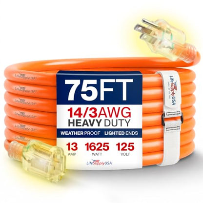 75ft Outdoor Indoor Extension Cord 14 (75 FT / 14AWG / Orange)