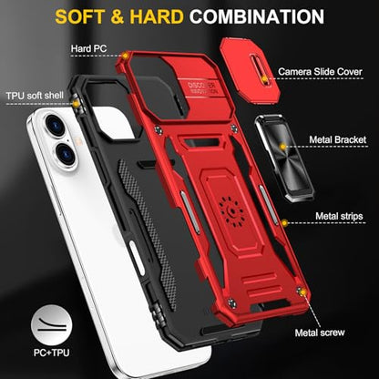 Red Phone Case for iPhone 16 Case with Finger Ring Holder Stand (iPhone 16 【6.1 inch】 / Red)
