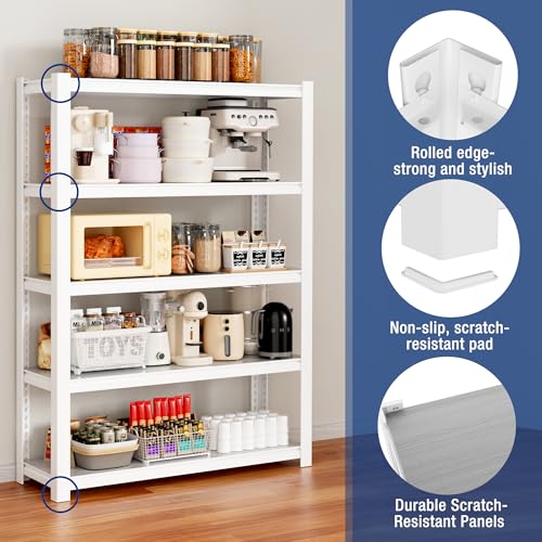 5 Tier White Shelving with Board (White / 36.2"W x 16.5"D x 72"H)