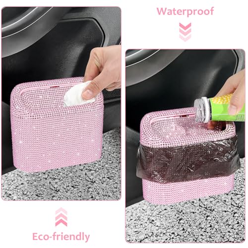 Bling Car Trash Can with Lid (Light Pink/Light Pink Rhinestone)