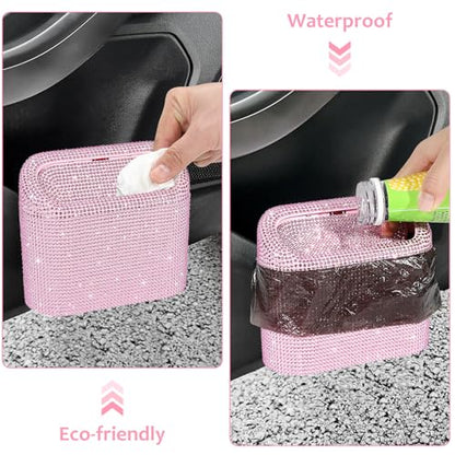 Bling Car Trash Can with Lid (Light Pink/Light Pink Rhinestone)
