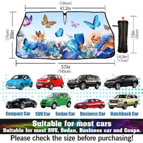 Butterfly Print Car Sunshade Umbrella Floral Windshield Sun Shade for Car Retractable Umbrella Sunshades for Front Window Butterflies Sun Shades Cover Visor Portector Block UV Rays (One Size / Style6)