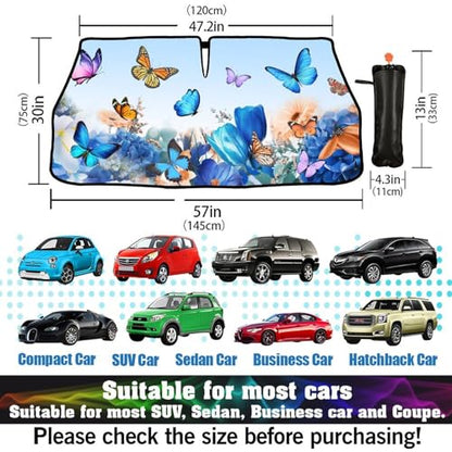 Butterfly Print Car Sunshade Umbrella Floral Windshield Sun Shade for Car Retractable Umbrella Sunshades for Front Window Butterflies Sun Shades Cover Visor Portector Block UV Rays (One Size / Style6)