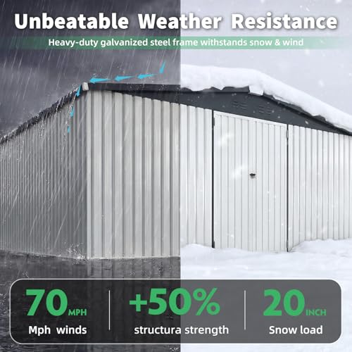 12' x 14' Waterproof Metal Outdoor Storage Shed (WHITE / 12x14)