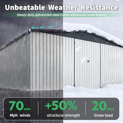 12' x 14' Waterproof Metal Outdoor Storage Shed (WHITE / 12x14)