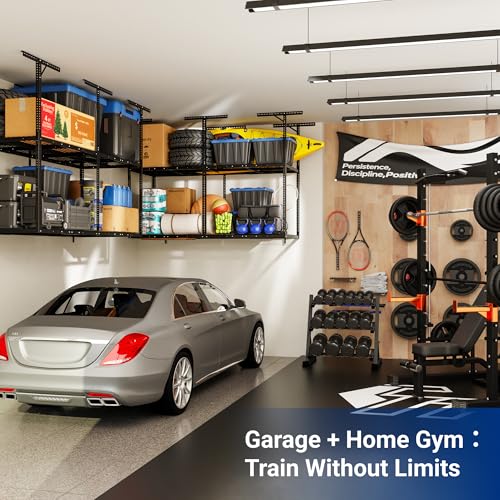 3x8 2 Tier Overhead Ceiling Garage Storage Rack (Black / 2-Tier 3x8 ft)