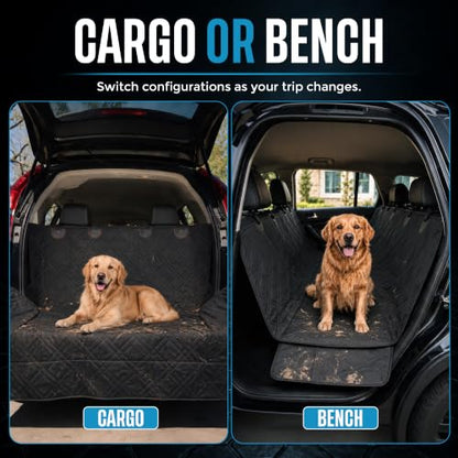 Bulldogology Dog Car Seat Cover 64"x60" Waterproof Heavy Duty Bench Dog Hammock Backseat Protector from Hair (Black / X-Large)