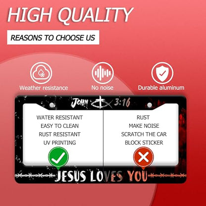 John 3 16 Jesus Loves You Stainless Steel License Plate Frame for US Cars (Jesus Loves You)