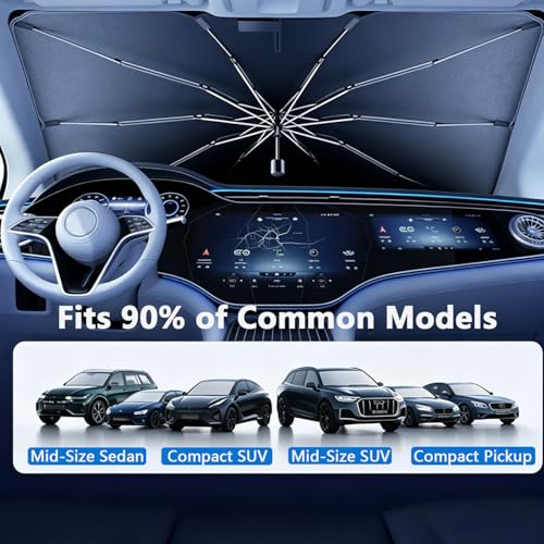 Foldable Car Windshield Sun Shade with Mirror Cutout