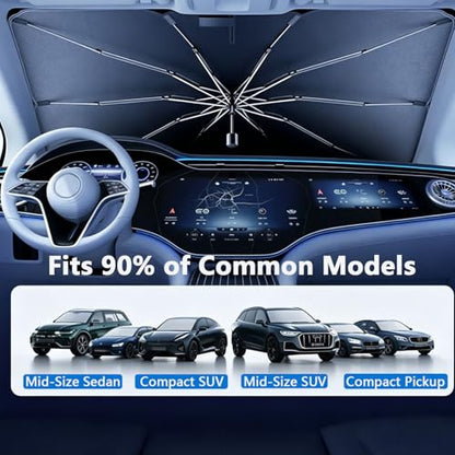 Foldable Car Windshield Sun Shade with Mirror Cutout
